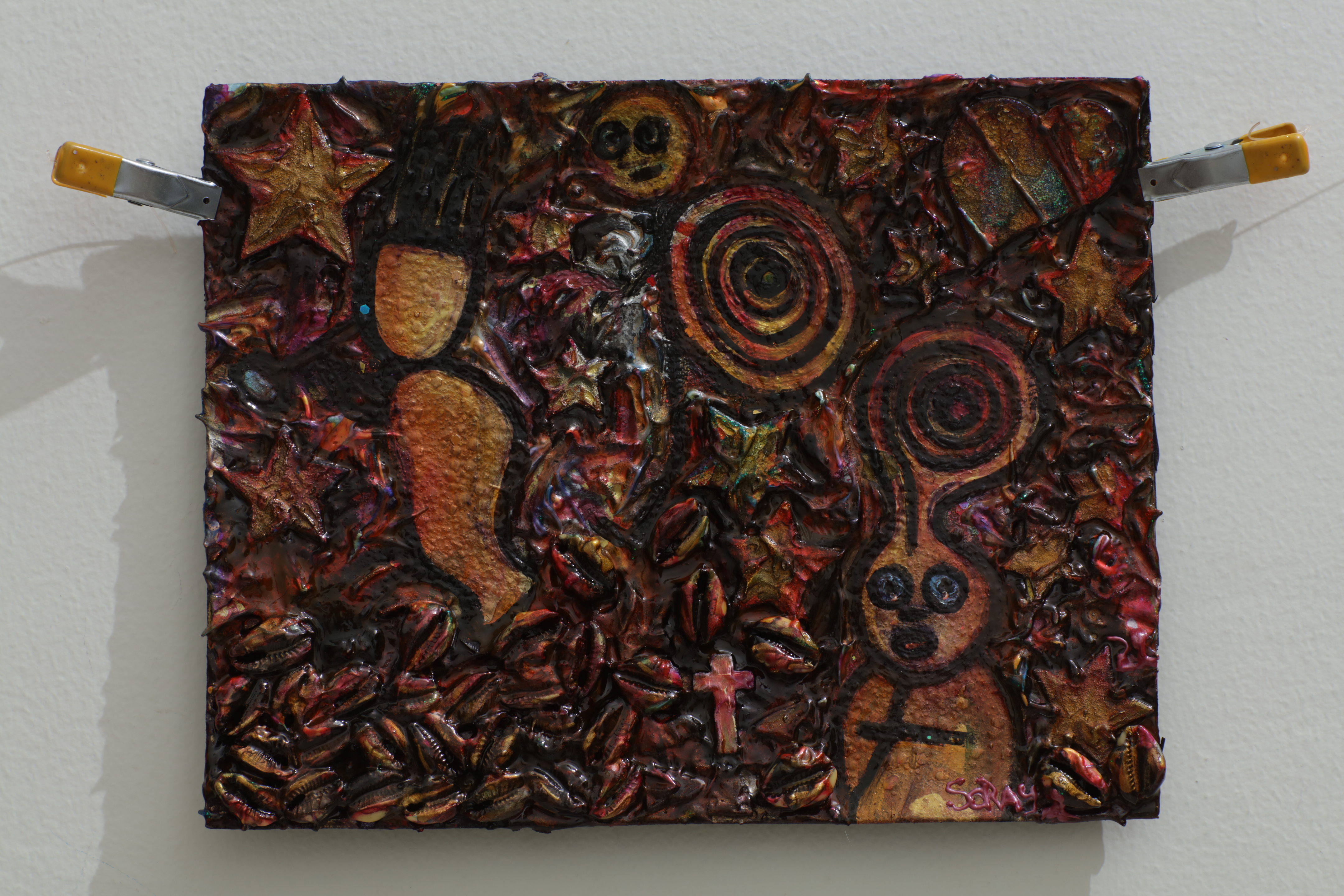 Shaman o Behique en ritual — obra de Soraya Santana, serie Arte Rupestre Taíno Contemporáneo
